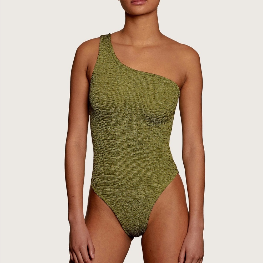 Hunza G Nancy One Shoulder Swimsuit Metallic Moss